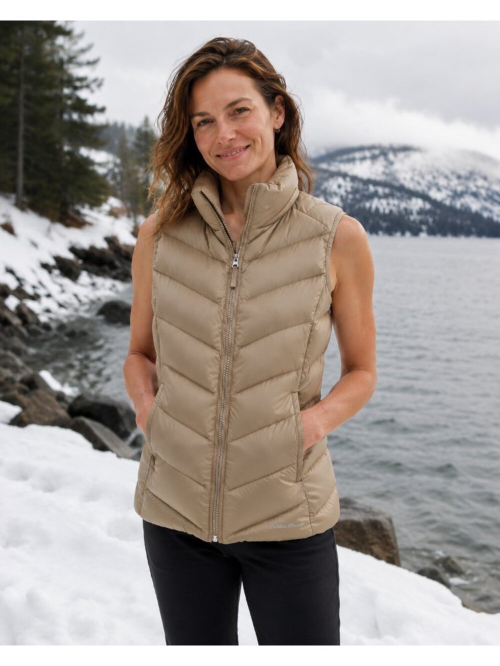 Eddie Bauer Goose Down Puffer Vest Jacket Coat Winter Women's PXL Petite Beige